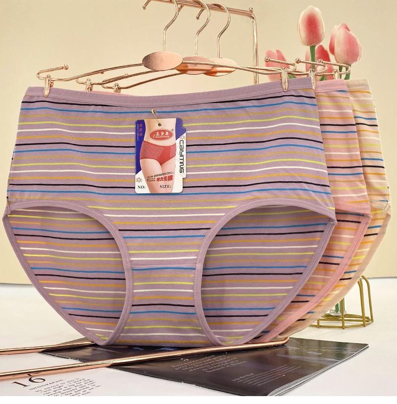 Product Introduction of Đồ Lót Nữ Sọc Đầy Màu Sắc, Cotton Nguyên Chất, Thoáng Khí, Dành Cho Phụ Nữ Trung Người Già Và Cao Tuổi, Ngoại Cỡ, Dáng Rộng Vừa Vặn, cạp vừa, Quần Lót Tam Giác, 100kg, Bộ Sưu Tập Năm 2025 [1559 Yêu Thích] 7