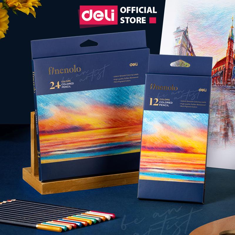 Bút chì màu gốc dầu hộp giấy chuyên nghiệp Finenolo x Deli - 12 24 màu - Màu mịn tô kín giấy