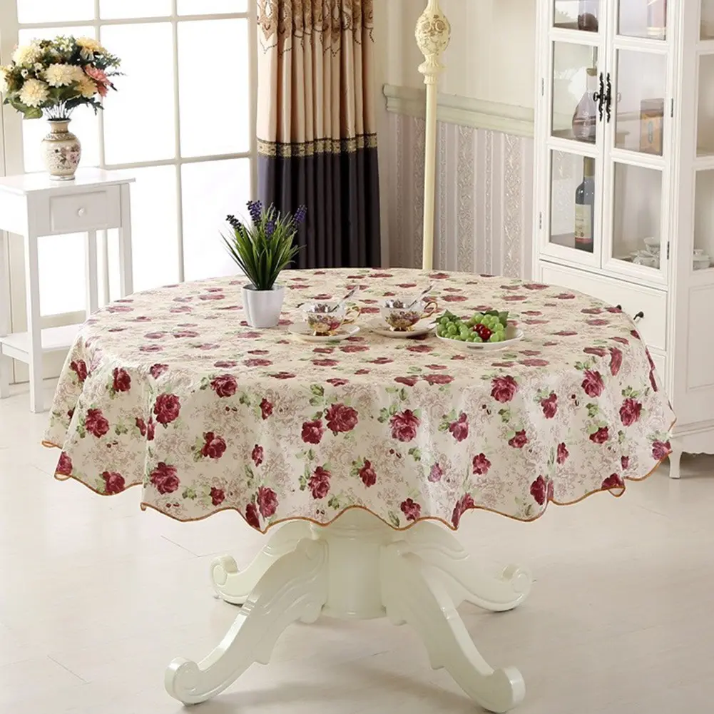 152/180cm Round Table Cloth Waterproof Oil-proof PVC Printed Tablecloth Home Coffee Table Decor Table Cloths Table Cover