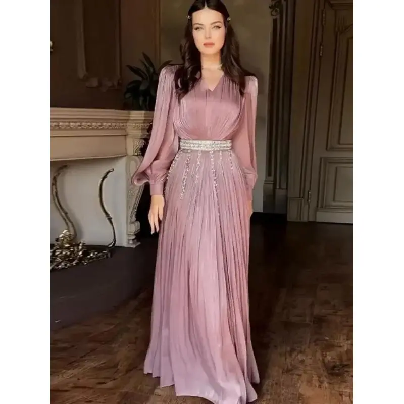 Eid Muslim Party Dress Women Abaya party Silky long Dresses belt ...