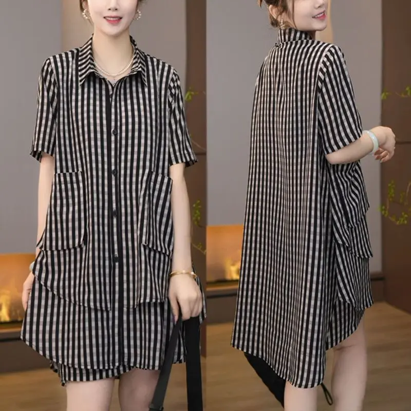 Bộ Đồ Hai Mảnh Mùa Hè, Ngoại Cỡ Dành Cho Nữ, Dáng Rộng Rãi Và Mỏng Vừa Vặn, Áo ngắn Tay Dài Trung Bình Quần Đùi, Thiết Kế In Hình, Thời Trang, Mới Năm 2024
