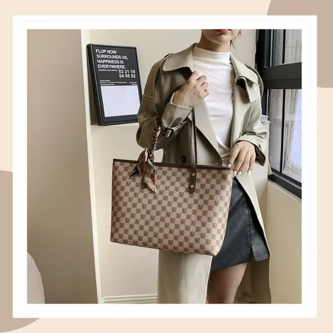 Túi xách nữ túi tote công sở da kẻ ô kèm khăn lụa K189 5