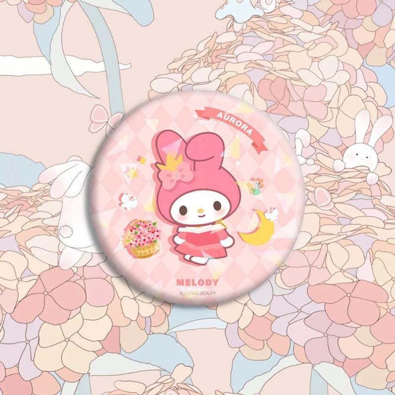 Huy hiệu hologram lấp lánh cài áo cài túi xách hình tròn mạ thiếc hoạt hình Sanrio Kuromi Melody Cinnamoroll Kitty 4