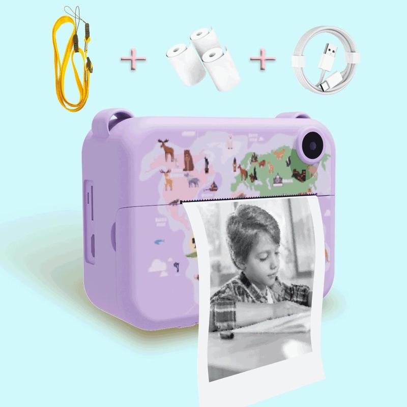 Instant Print Camera for Kids, 1 Set Selfie Digital Camera with 3 Rolls Print Paper & Lanyard, High Definition Video Camera, Portable Printer, Kids Toys, Teenage Boy Gift, Thanksgiving Gift Set, Stocking Filler, Valentine's Day Gift, Photographic Kit 1