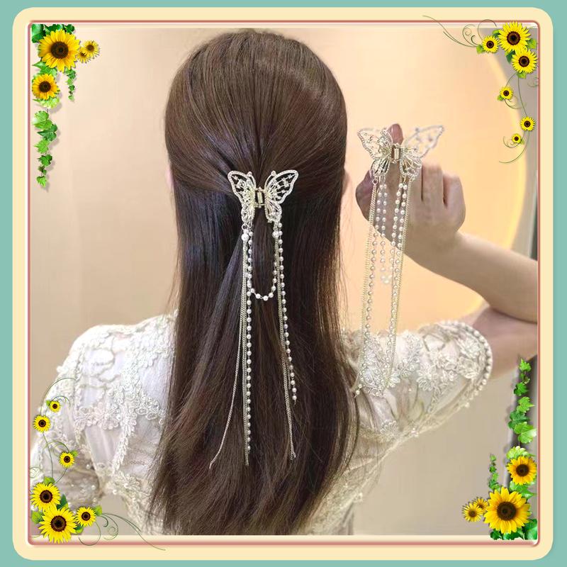  Kẹp Tóc Uyên Ương Hồ Điệp Nửa Đầu Nhiều Tua Rua Dài Điệu Đà Dành Cho Nữ Women 