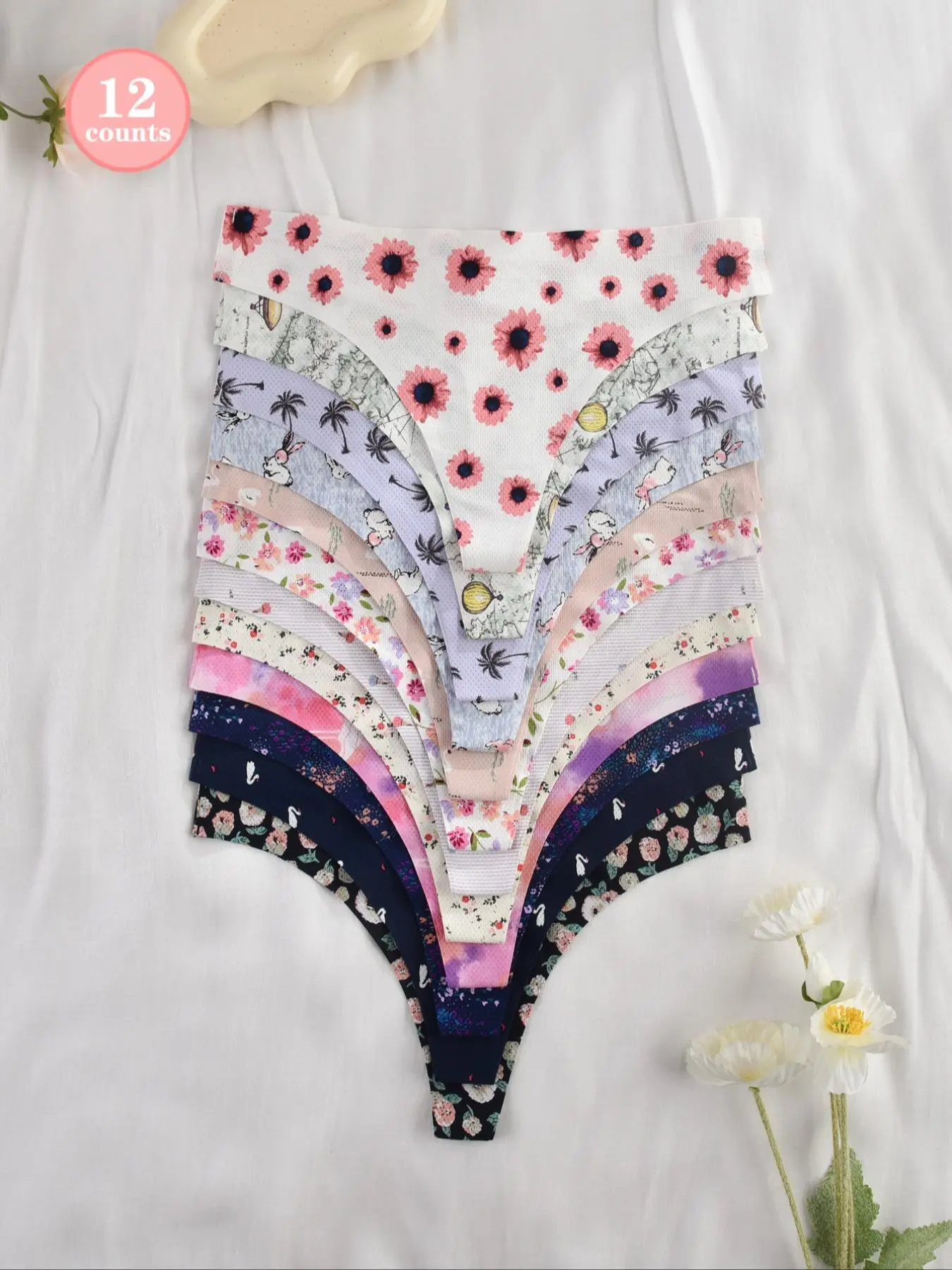 Women's All Over Print Seamless Thong, Soft Comfortable Breathable Quick Drying Drop Waist Panty for Daily Wear, Women's Underwear for All Seasons