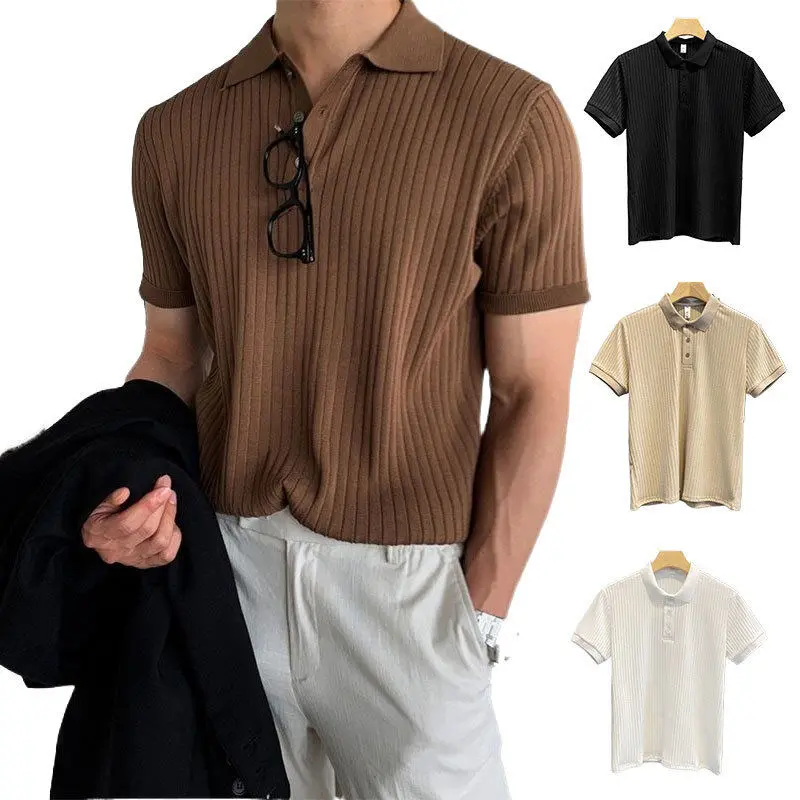 2024 new Korean-style slim lapel polo shirt fashion short-sleeved collar T-shirt men's T-shirt collar male polo shirt