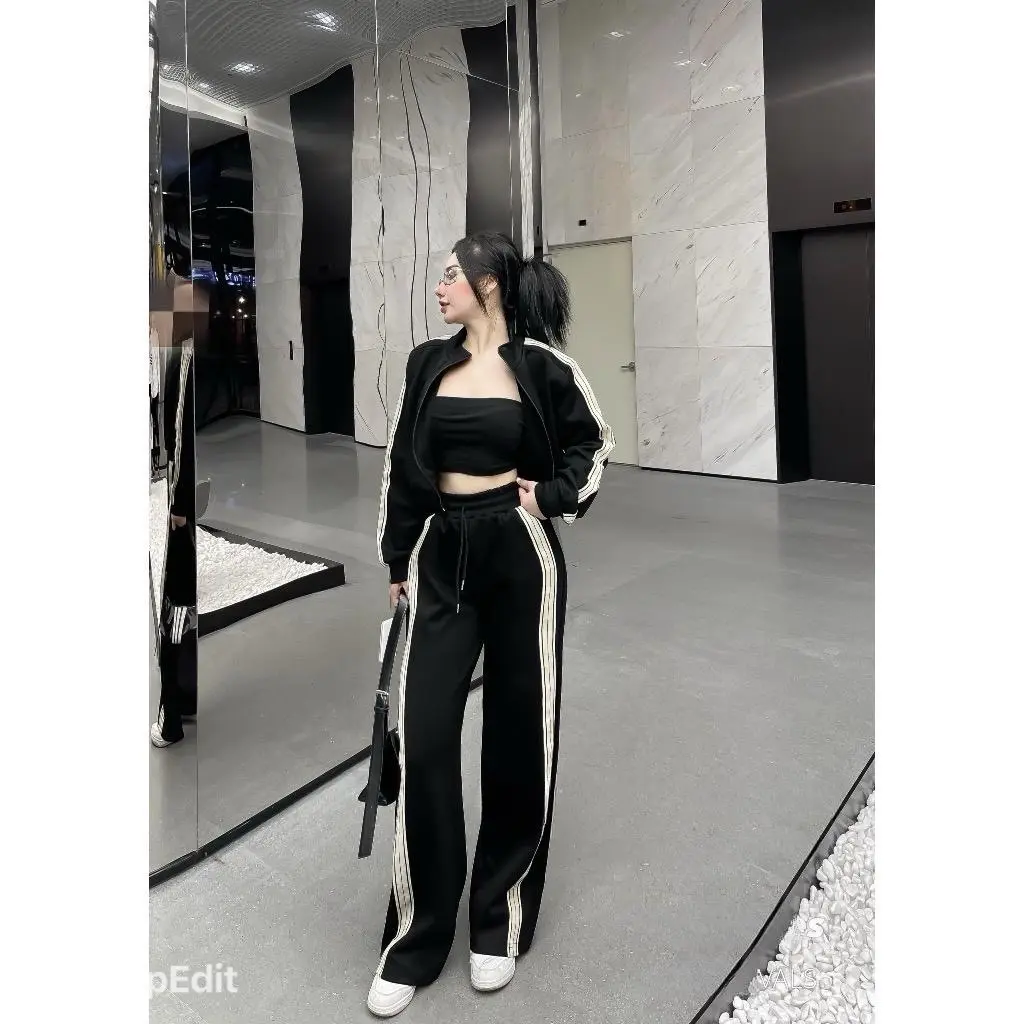 Bộ thể thao nữ chất nỉ umi tay dài phối quần hàng QC   Women TOP Sport