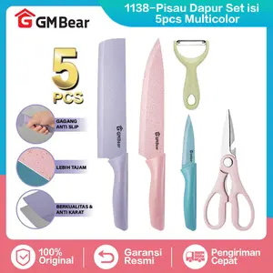 [COD] GM Bear Pisau Satu Set Isi 5 pcs Warna Warni 1138 - Kitchen Knife 1 Set Multicolor Alat Dapur Bahan Stainless Steel Tajam Serbaguna Peralatan
