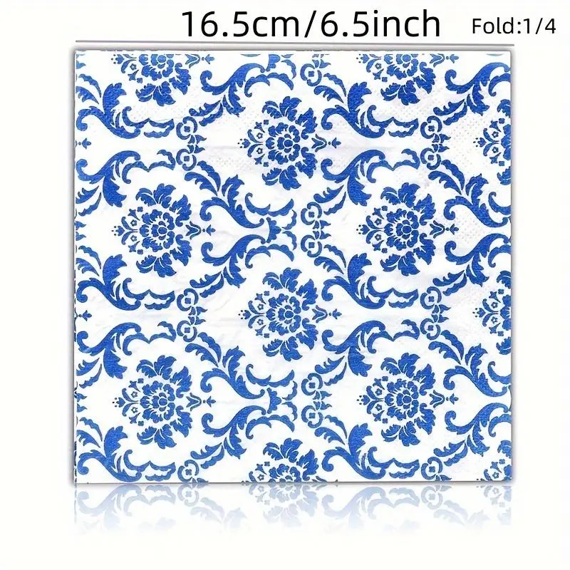 Chinese Style Blue and White Porcelain Pattern Tissue Paper Napkin, 20pcs/pack Disposable Tableware for Restaurant Wedding Party Decoration, Kitchen Supplies 1