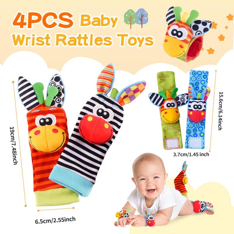Cute Animal Wrist Rattles & Foot Finder Socks for Baby, Colorful Baby Wrist Rattle Foot Finder Toys, Toddler Rattle Socks, Feet Leg Ankle Sock, Toys for Mummy Time, Baby Toys,  Kids Toys,  Toddler Sensory Kit 1