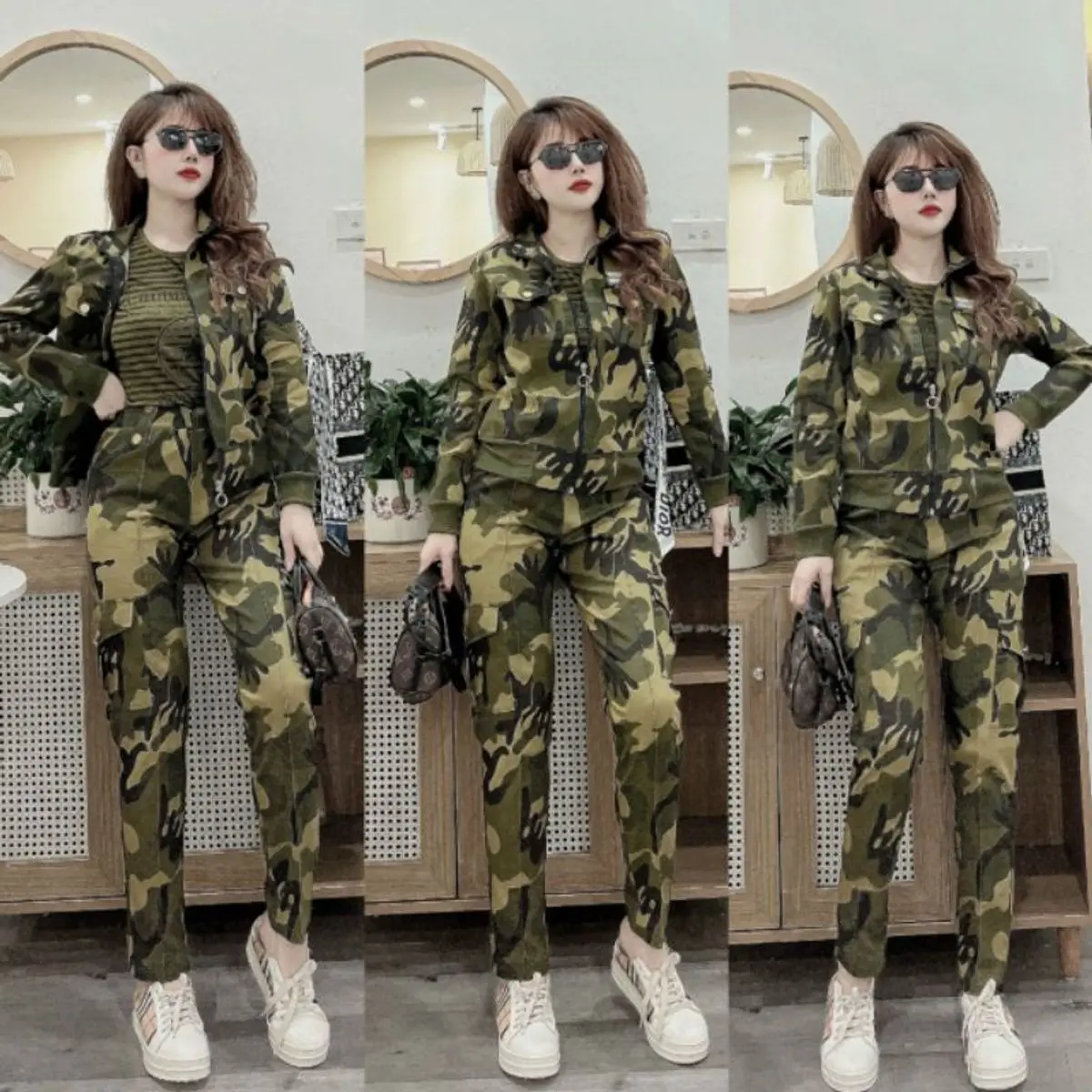 (Combo 3 món) bộ đồ thể thao thu đông phối lính chất kaki hàng chuẩn shop Chạy Bộ Sport