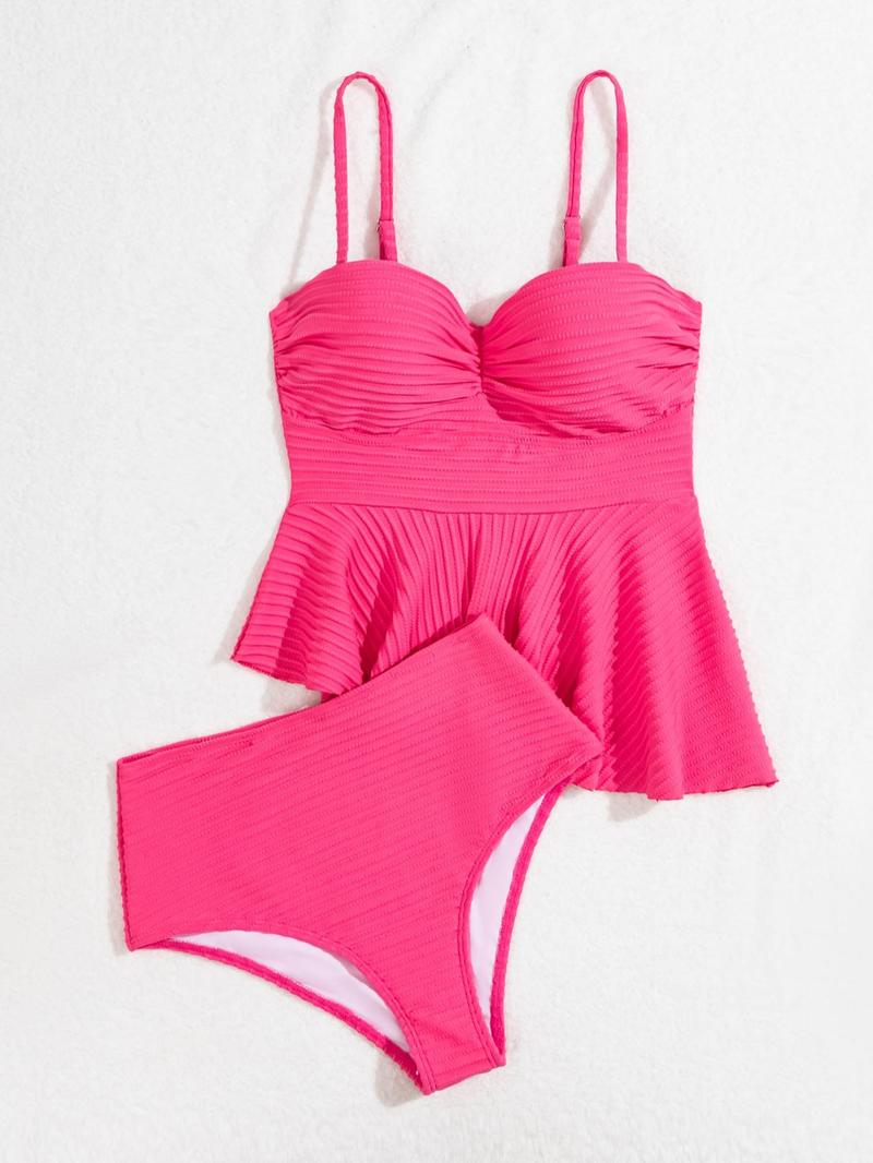 Product Introduction of Women's Plain Ruched Tankini Set, Asymmetrical Hem Swim Top & Swim Bottom, Ladies Swimsuit for All Seasons Valentine's Day, gift 3