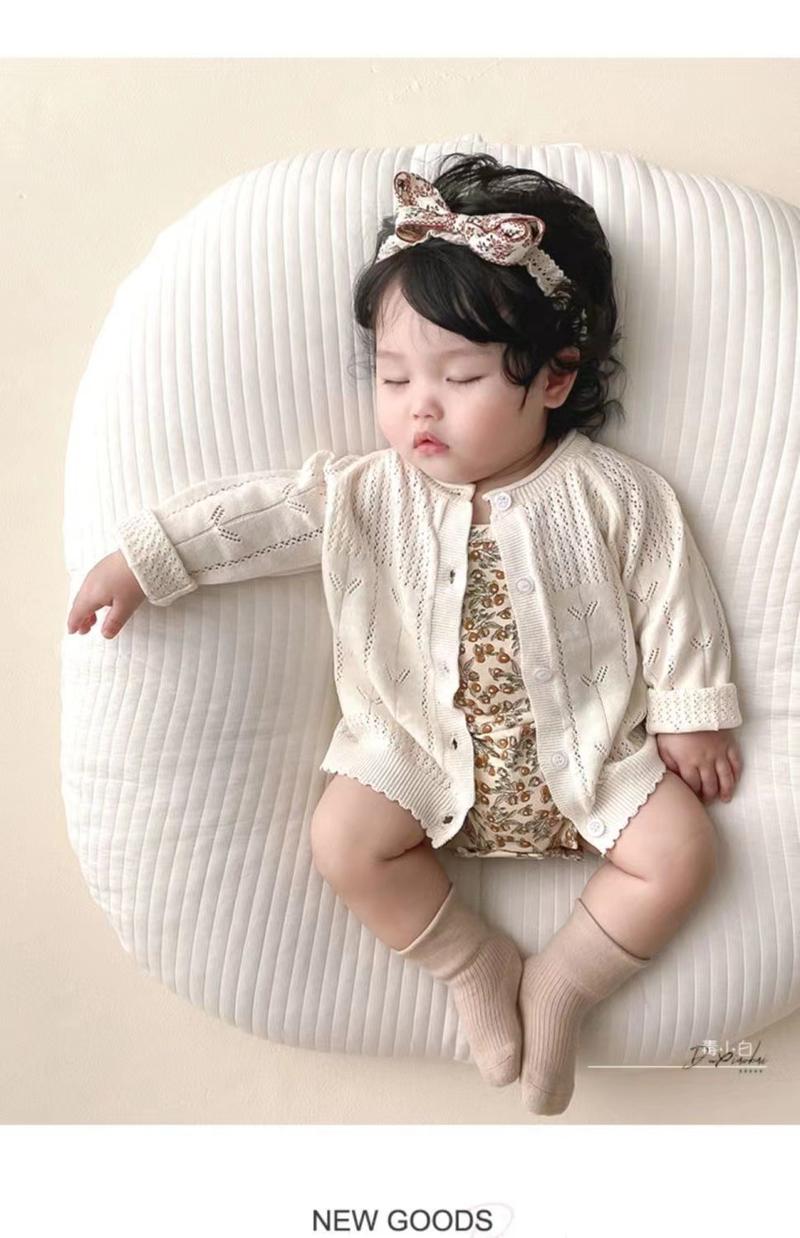 Product Introduction of 2024 Girl's Knitted Cardigan Spring/Summer Thin Office Cardigan Outwear Baby and Infant Sun Protection Shirt Hollow out Coat 4