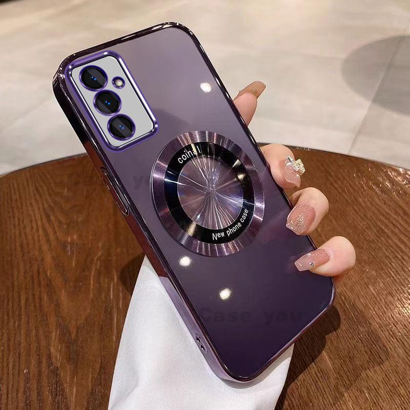 Ốp Mềm, Trong Suốt, Chống Sốc, Ốp Điện Thoại Di Động Mạ Điện, Vòng Từ Tính, Miếng Kính Lúp, Màn Hình Lớn, Thích Hợp Cho Samsung Galaxy A54, A34, A24, A14, A04S, A13 5G, M54, M14, Viền Bao Gồm Tất Cả, Chống Sốc, ốp Mềm