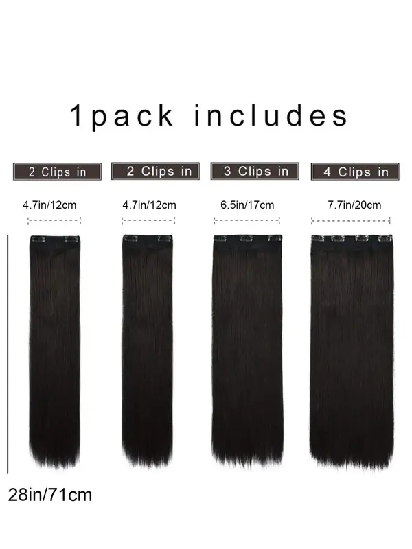 28 Inch Long Clip in Hair Extensions, Natural Straight Hairpieces, Full Head Synthetic Fiber Hair Extensions for Women 7