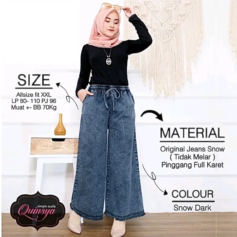 CELANA KULOT JEANS SNOW BLACK DAN BLUE RAWIS DAN LIPAT 0