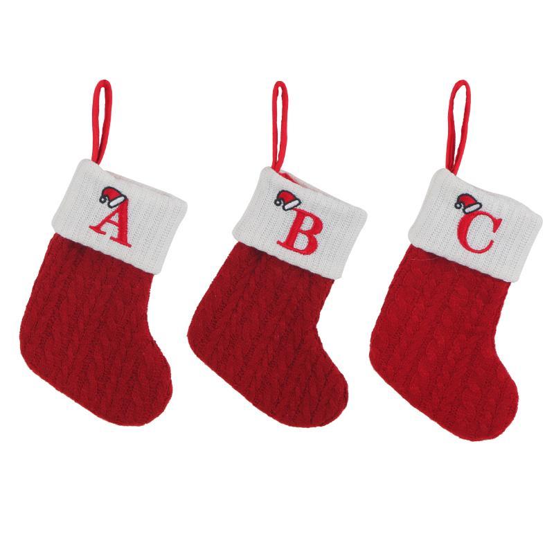 Product Introduction of Letter Snowflake Paw Pattern Christmas Decoration Stocking, 1 Count Knitted Candy Bag, Christmas Tree Hanging Ornament, Festive Party Supplies 6