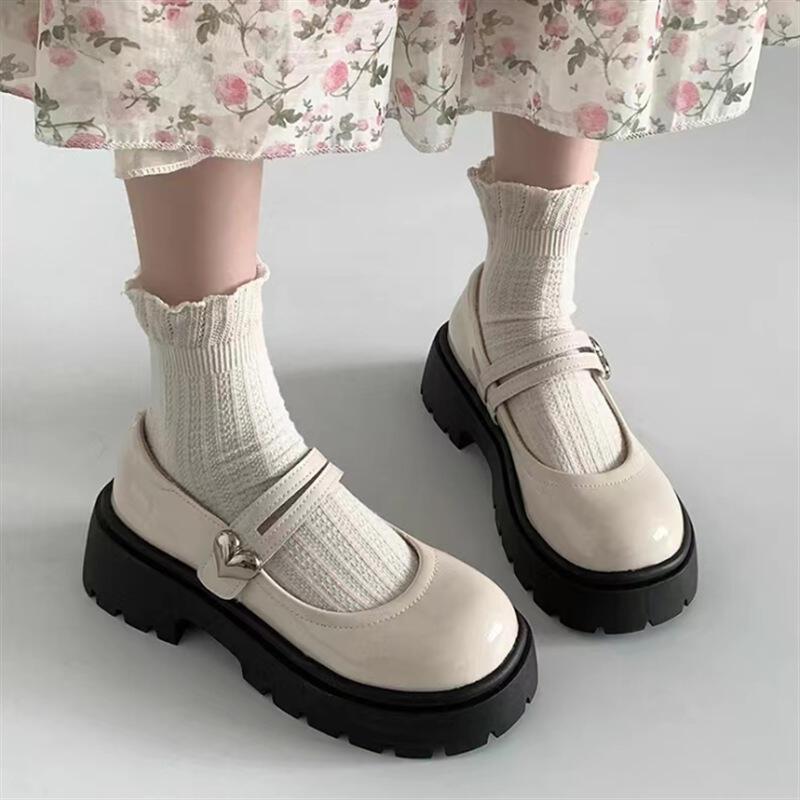 Product Introduction of Black Thick soled Small Leather 2024 Spring and Autumn New Le Fu with One Word Belt Mary Jane British Style Single Shoes for Women Footwear Girl 2