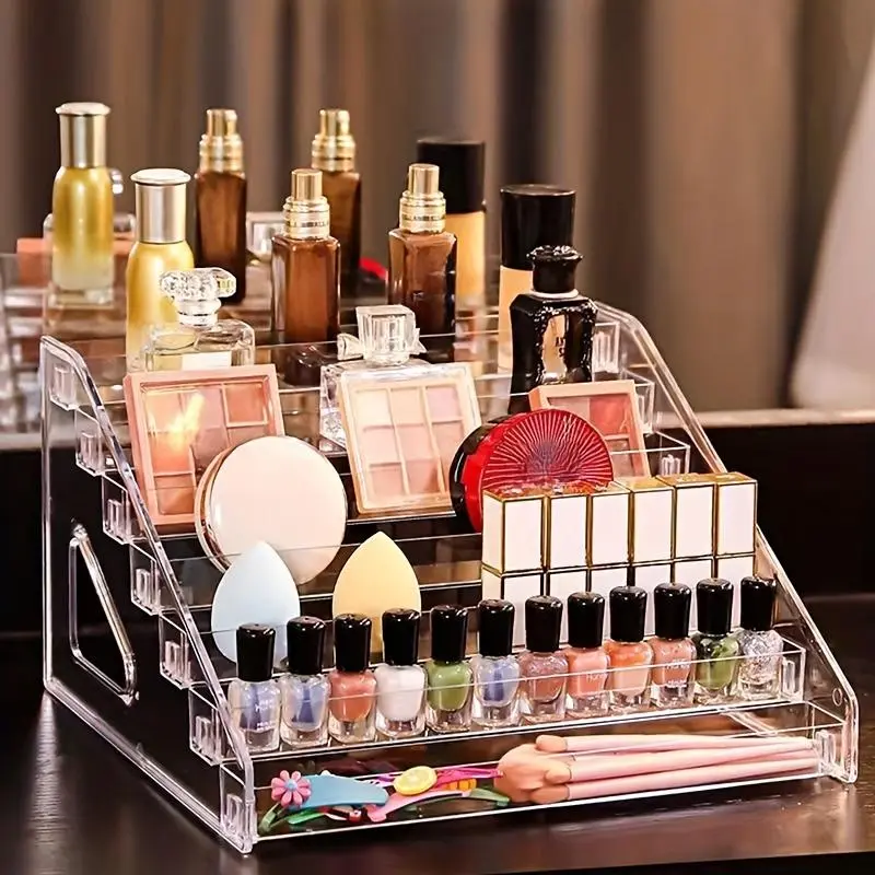 Acrylic Cosmetic Storage Rack, 1 Count Multi-layer Makeup Organizer, Detachable Storage Rack for Cosmetics, Lipstick, Nail Polish, Eye Shadow Plate