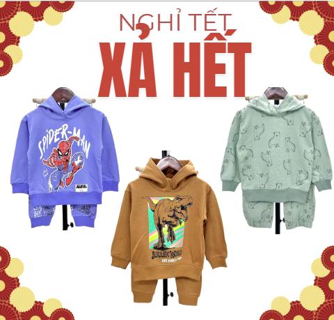 B1 - Bộ quần áo Hiunikids áo hoodie quần jogger chất nỉ mềm ấm áp cho bé trai size 2-10 tuổi
