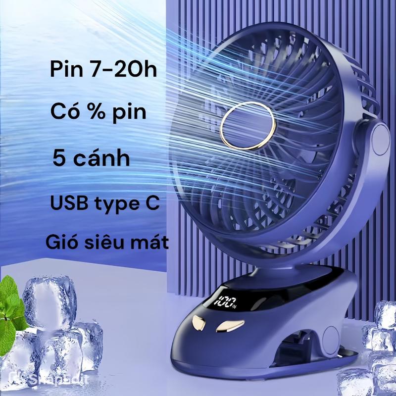 Quạt tích điện kẹp để bàn 15000mAh chạy 20 giờ liên tục có đèn ngủ QuạT mini pin trâu quat Fan