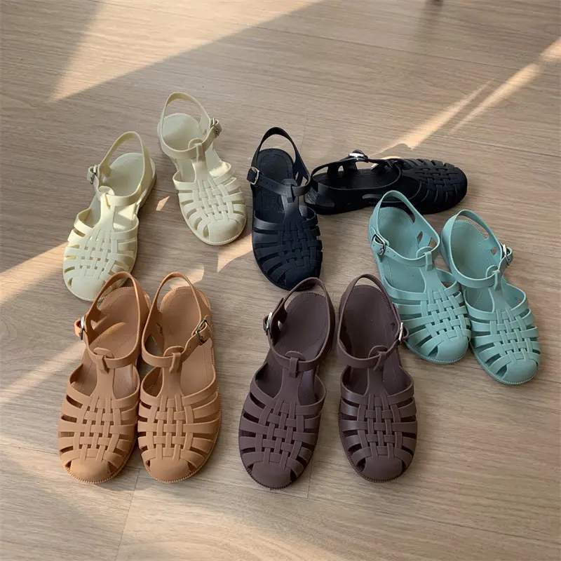 2025 new Roman sandals soft jelly shallow flat heel closed toe temperament comfortable women's single shoes non-slip plastic shoes