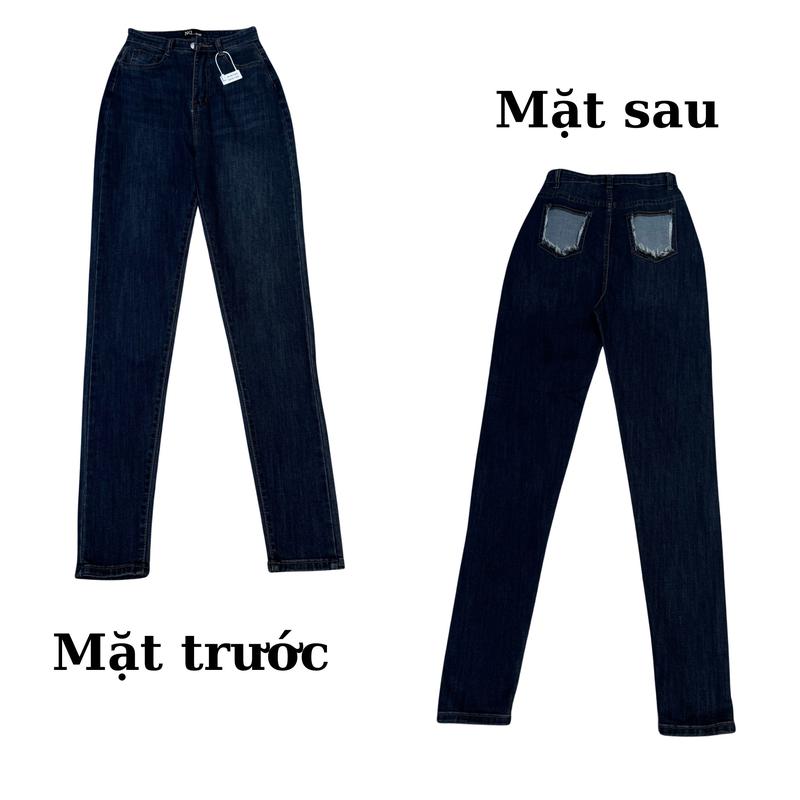 NQ_JEANS Quần Ôm Nữ Ống Nhỏ Thiết Kế Phối Túi Hai Màu Xanh Đậm Và Xám Chiều Dài 108 Cm Chất Jeans Co Gian OJ08