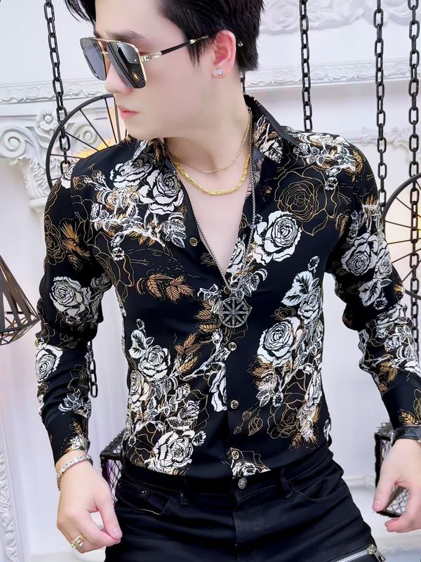Áo sơ mi lụa nam họa tiết hoa hồng vàng trắng  nam tính Menswear Shirt Tre 5