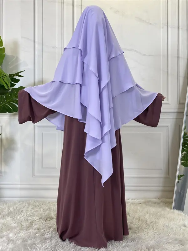 Summer Women's Solid Tiered Layer Khimar, New Fashion Long Khimar for Daily Wear, Casual Trendy Soft Comfortable Khimar Instant Hijabs for Women, Arabic Clothing Instant Hijab Accessories, Modest Muslim Clothing 5