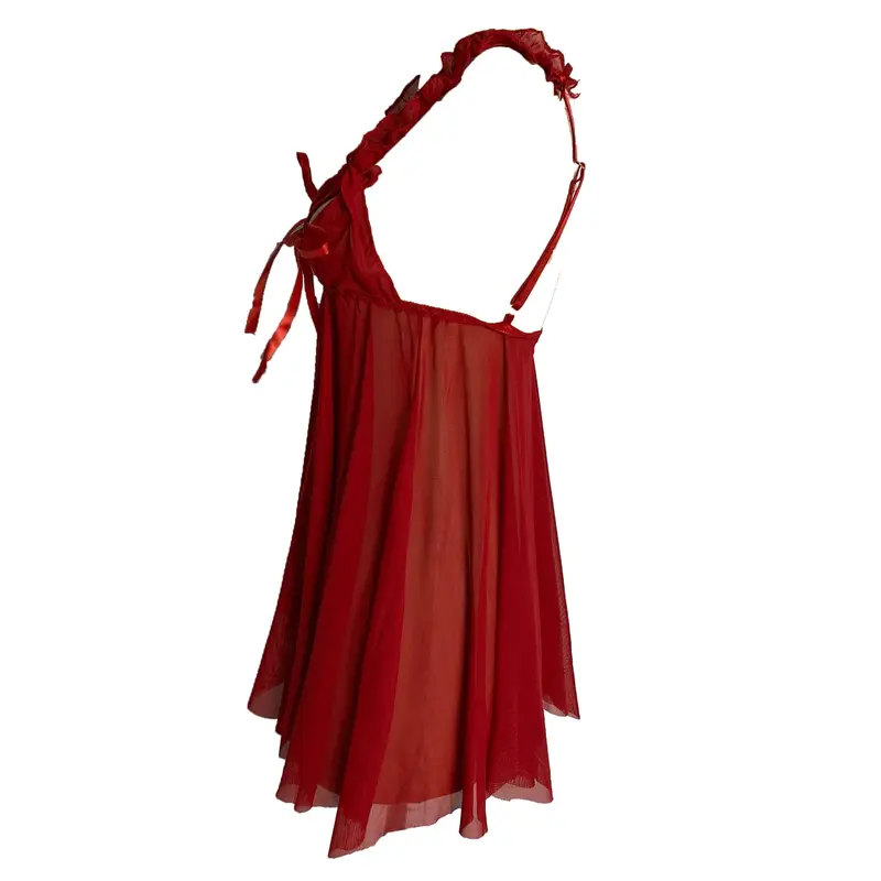 [ RedPink ] Lingerie Dress New Version Dinas Nightwear Transaparan Style Hot Sexy Dewasa Edition Front Open Bra With Pita Beatiful Strap Pundak Renda Mid Back Strech Free G-String Sifon Premium Soft Import Quality XDW 2