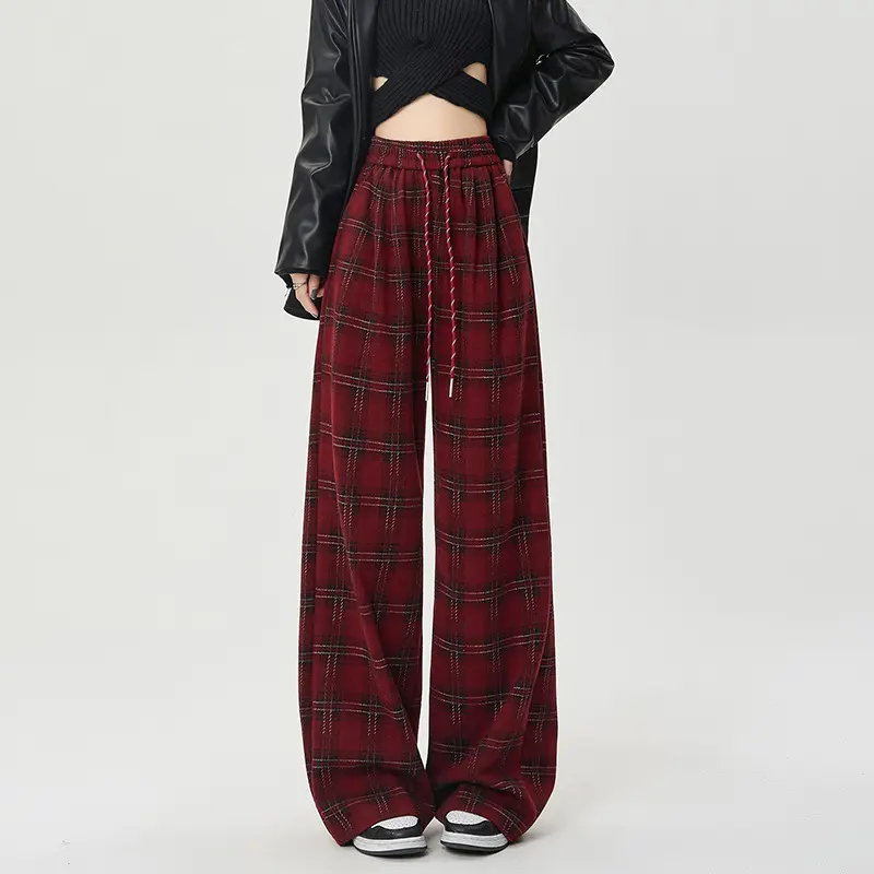 Quần Ống Suông Kẻ Caro Bigsize Chất Dạ Mịn 4 Màu Nữ Ong Women Pants sọc 3