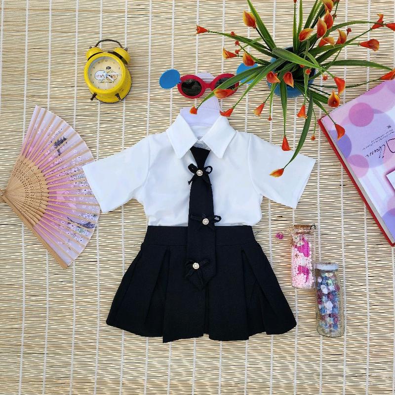 ( 9-35kg) Bộ áo sơ mi vest kèm chân váy sành điệu cho bé gái, cần rộng thì tăng size ạ