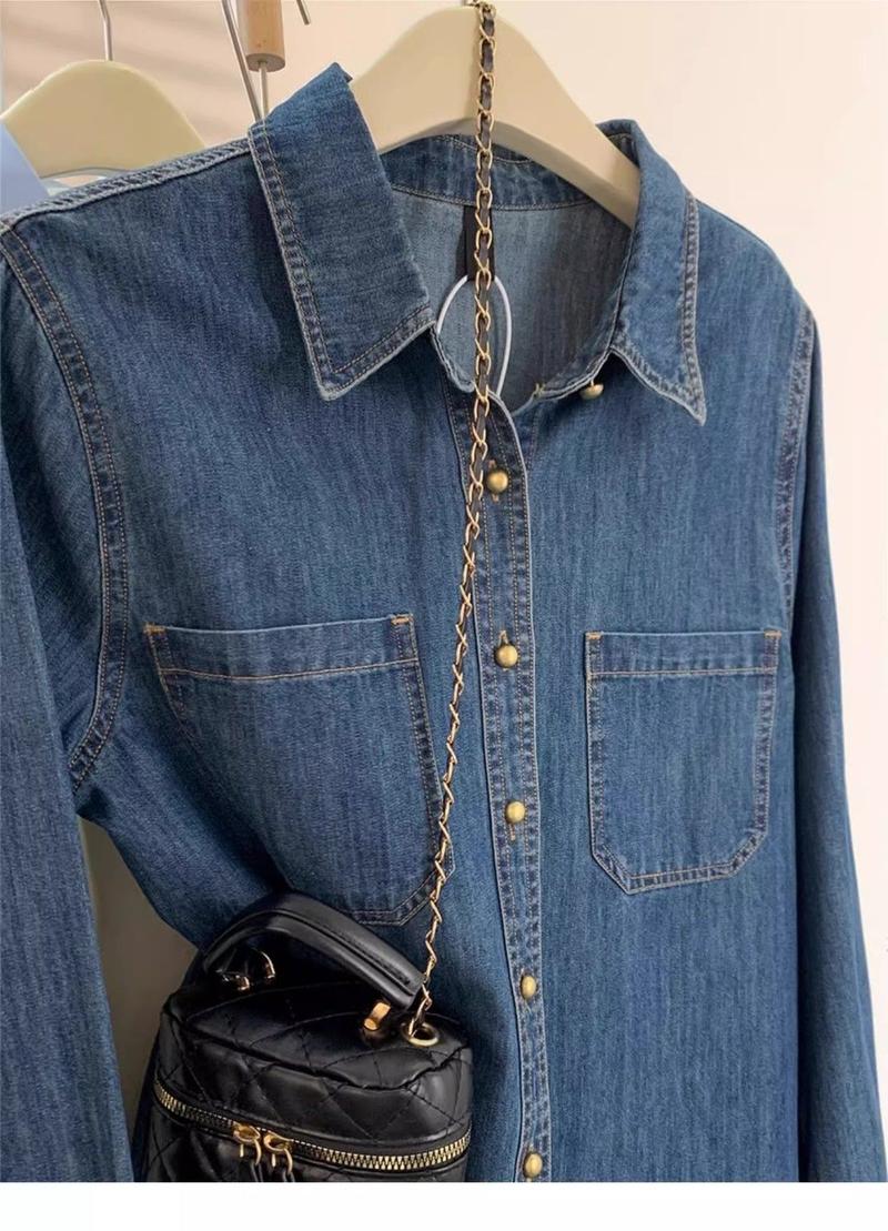 Product Introduction of Áo Sơ Mi Denim, Phong Cách Cổ Điển Dành Cho Nữ, Thích Hợp Cho Mùa Xuân Và Mùa Thu, Thiết Kế Đẹp, Độc Đáo Cao Cấp, Váy Băng Quấn Nhỏ Áo Khoác Thời Trang 4