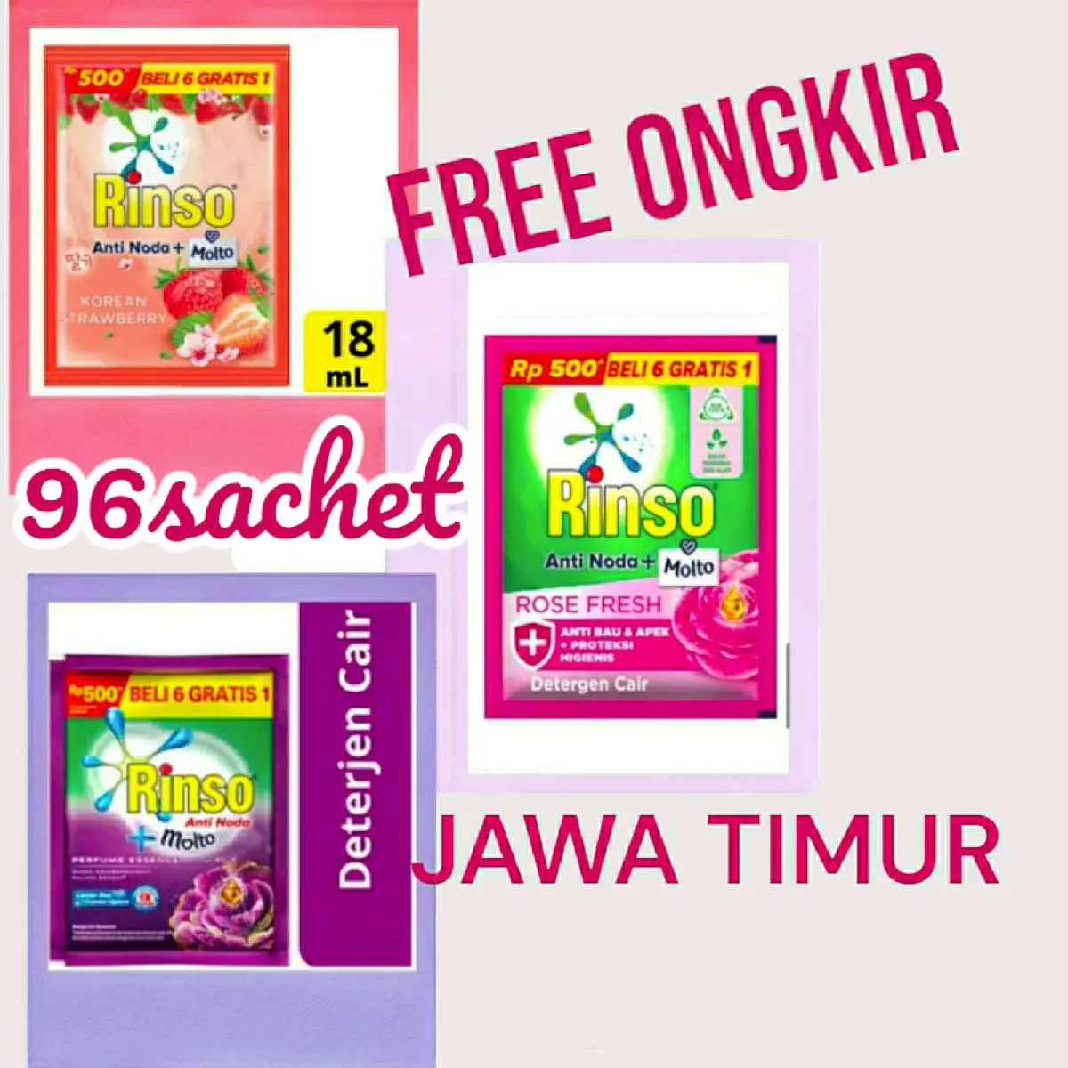(96sachet)RINSO CAIR 18ml 500 perak Kemasan ekonomis Harga lebih hemat JATIM