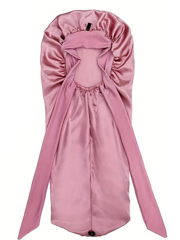 Solid Color Long Satin Bonnet with Bowknot Design (2pcs), Elastic Tie Band Adjustable Straps Jumbo Size Silk Bonnet for Women, Sleeping Bonnet, Fashion Accessories for Daily Use 3
