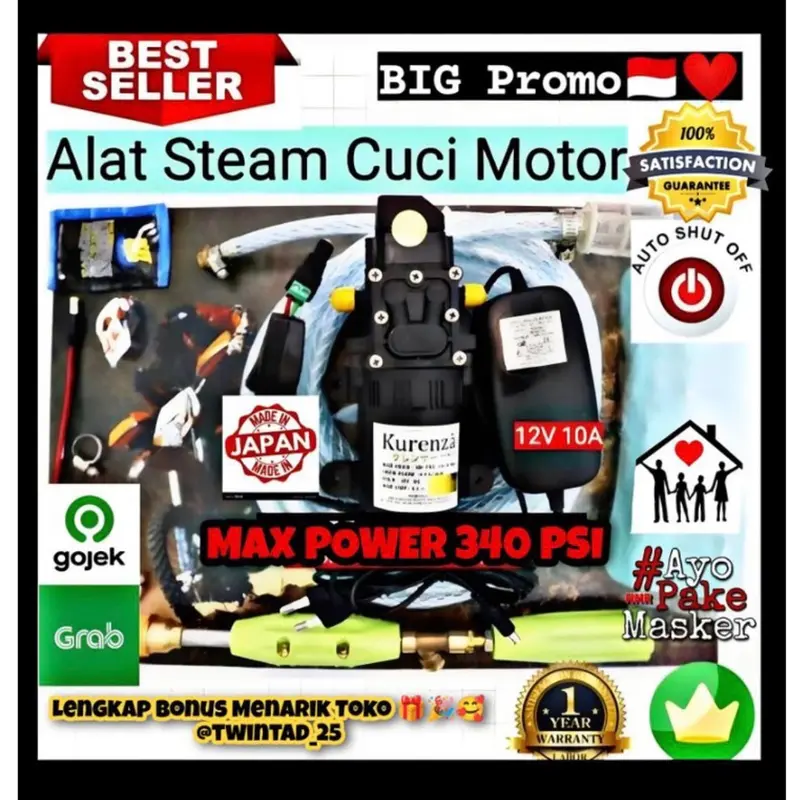 Bisa Mode Kasar & Kabut Mesin Terbaru 340psi 100W 23.4 bar 8lpm Alat Cuci Motor ADAPTOR FREE 0