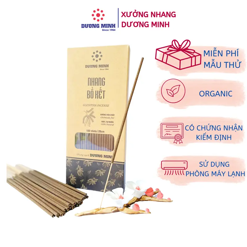 Nhang bồ kết tự nhiên Dương Minh - Thành phần Organic - Nhang khử khuẩn, thắp cúng, đuổi muỗi, xông nhà 0