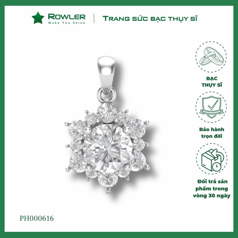 Mặt dây chuyền bạc Thụy Sĩ bông hoa đính đá Moissanite 6.0ly- ROWLER-PH000616