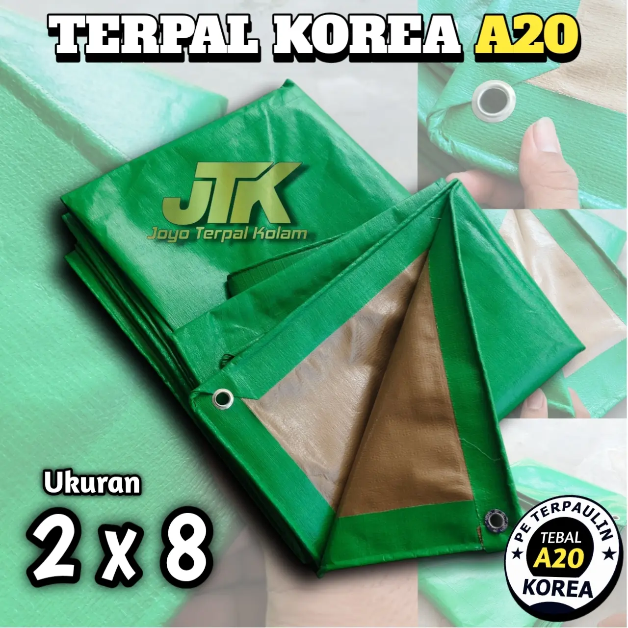 Terpal Korea A20 Ukuran 2x8 Meter Kualitas SNI Tiga Lapisan Waterproof Super UV Lembaran Tebal Terpalplastik Terpalkolamikan