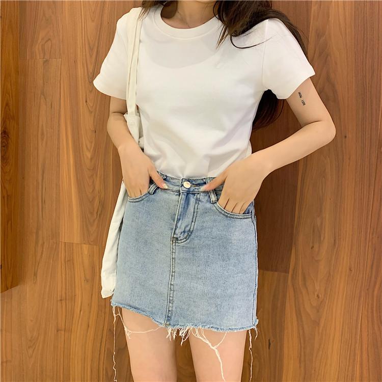 Product Introduction of Áo Thun ngắn Tay Dành Cho Nữ, Trang Phục Mùa Hè, Màu Trơn Ngắn Và Mỏng Vừa Vặn, Thích Hợp Cho Học Sinh Và Trang Phục Thường Ngày Áo Bó Sát Áo Cơ Sở Đơn Giản 7
