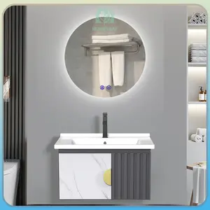 Kabinet kamar mandi Cermin LED Bulat (50CM/60CM) - Aluminium (Lemari Kamar Mandi Gaya Modern Minimalis) Cermin Bulat LED Cermin Bulat Kabinet Wastafel Kamar Mandi Kabinet Wastafel Kamar Mandi Westafel Cuci Tangan meja wastafel kamar mandi