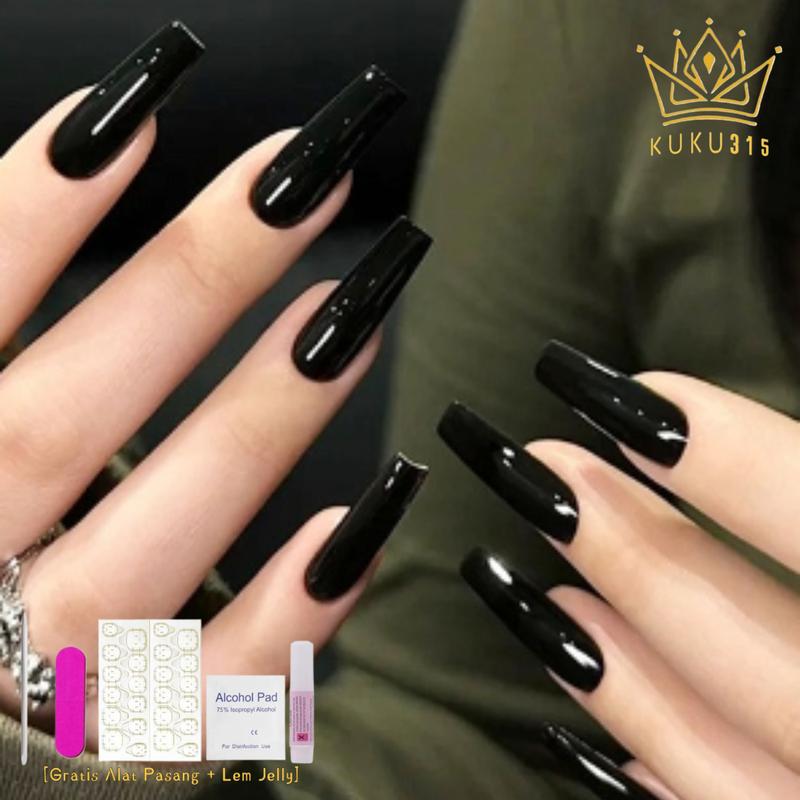 Product Introduction of [Seri  Warna 2] [Gratis Alat Pasang + Lem Jelly] 24Keping Kuku Palsu Dan Lem Kuku Palsu Nail Art Dan Lem Kualitas Premium Bisa Dipakai Berulang Red Black Pink 12