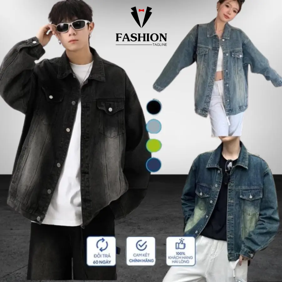 Áo Khoác Jean Bò Unisex Màu Xanh Đen Có Túi - Menswear, Jacket