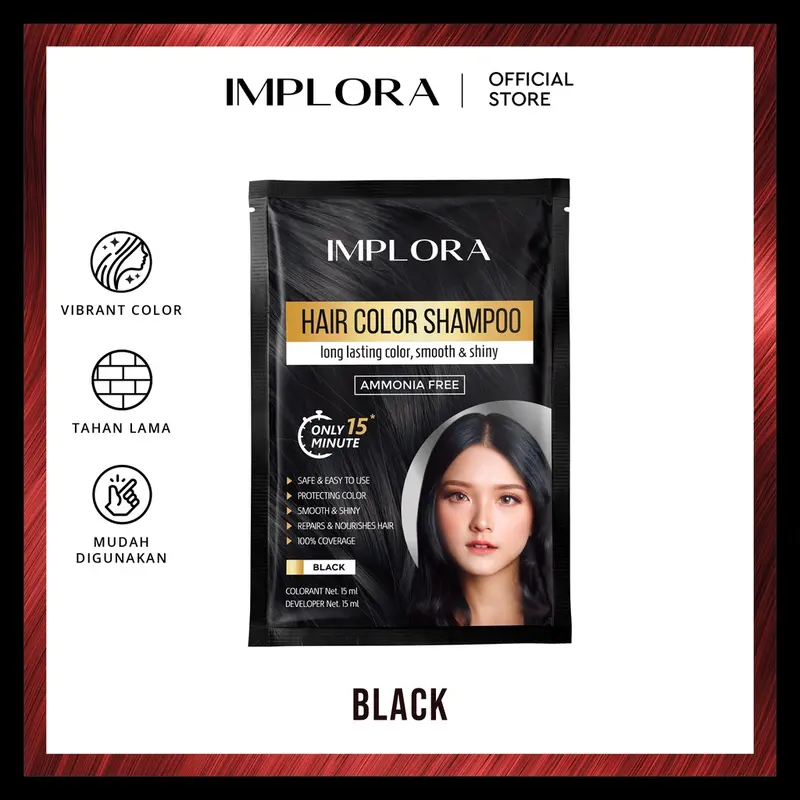 MURAH - IMPLORA HAIR COLOR SHAMPO - PENGHITAM RAMBUT 3