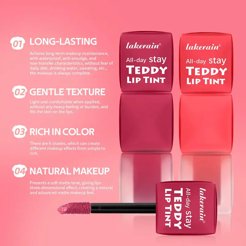 Long-lasting Lip Tint Set, 6pcs/set Natural Matte Finish Highly Pigmented Liquid Lipstick, Waterproof, Smudge-proof Lip Gloss for All Occasions Lip Makeup, Cosmetic 5
