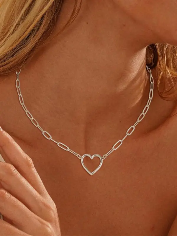 Women's Elegant Heart Design Pendant Necklace, Exquisite Trendy Pendant Necklace, Chic Jewelry As Gift for Girlfriend 5