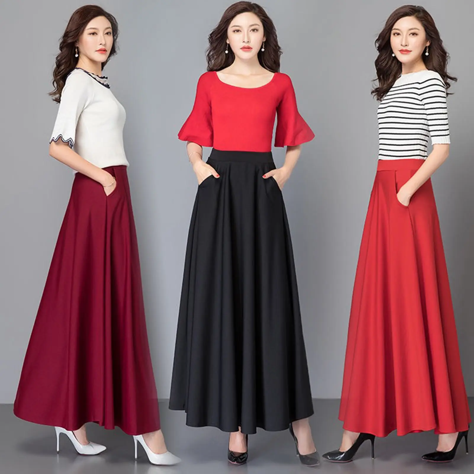 Wcallpse-Váy Maxi Thanh Lịch Cho Nữ, Eo Cao, Kiểm Soát Bụng, Đường Chữ A, Túi Viền Rời, Màu Trơn, Dài Đến Mắt Cá Chân, Mềm Mại Và Thoáng Khí, Váy Dự Tiệc Hẹn Hò Cho Nữ