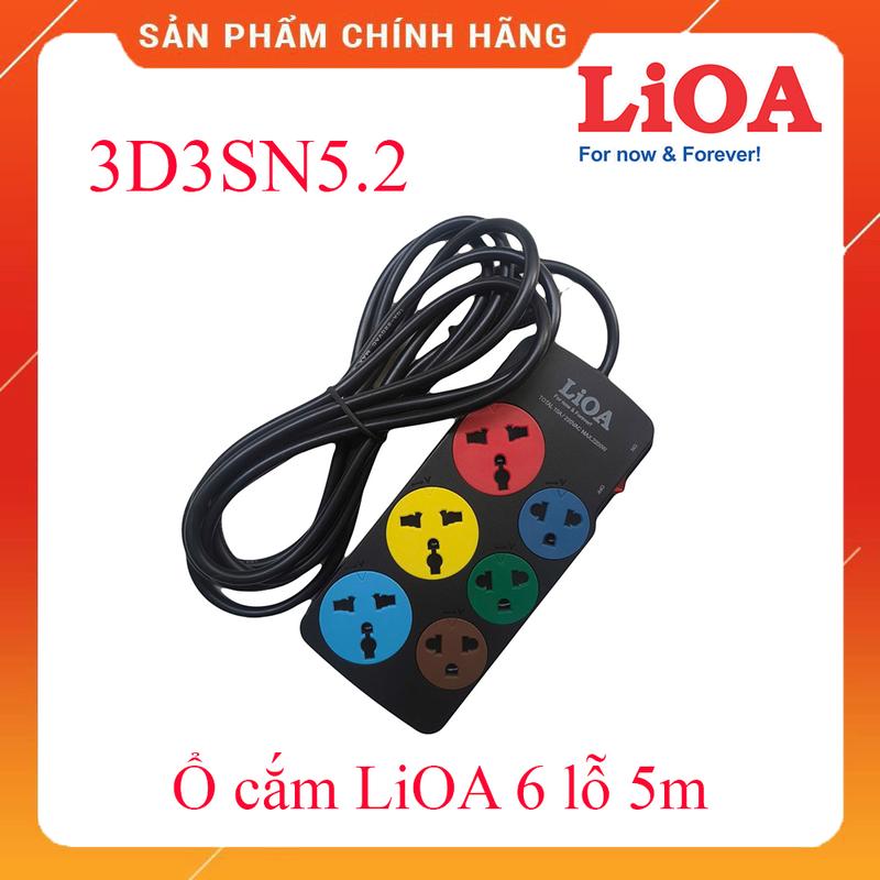 Ổ cắm điện LiOA 6 lỗ 5m 3D3SN5.2 6 ổ 3 chấu đa năng kéo dài chính hãng