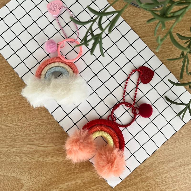 Bag Aksesoris Gantungan Kunci Tas Bentuk Pelangi Macrame Pom Pom Rainbow Hiasan 8